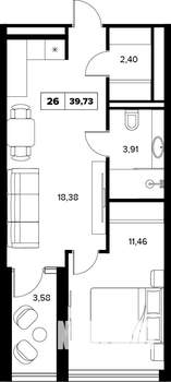 2-к квартира, строящийся дом, 40м2, 8/16 этаж
