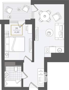 2-к квартира, вторичка, 42м2, 7/10 этаж