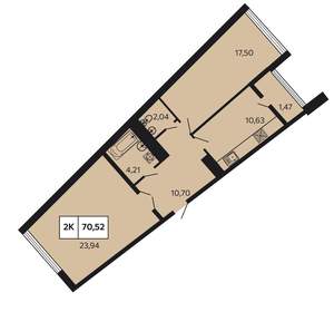 2-к квартира, вторичка, 71м2, 7/13 этаж