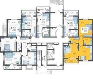 2-к квартира, вторичка, 61м2, 1/16 этаж