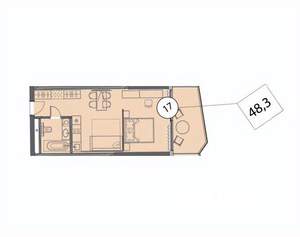 1-к квартира, вторичка, 48м2, 6/9 этаж