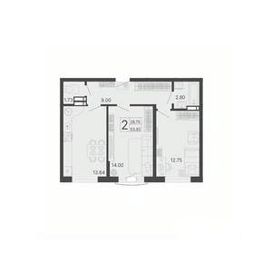 2-к квартира, вторичка, 54м2, 2/20 этаж