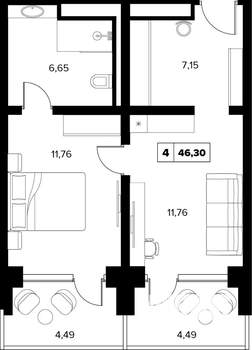 2-к квартира, вторичка, 46м2, 13/16 этаж