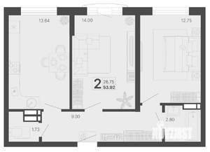 2-к квартира, вторичка, 54м2, 3/20 этаж
