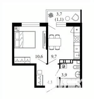 Студия квартира, вторичка, 30м2, 2/12 этаж