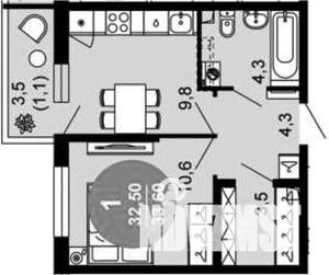 1-к квартира, вторичка, 34м2, 5/12 этаж