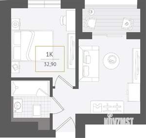 1-к квартира, вторичка, 33м2, 6/10 этаж