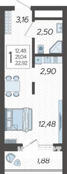 Студия квартира, вторичка, 23м2, 9/19 этаж