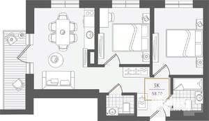 3-к квартира, вторичка, 60м2, 6/10 этаж