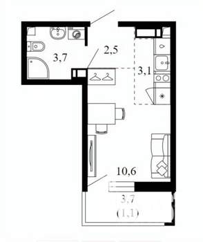 Студия квартира, вторичка, 21м2, 14/17 этаж