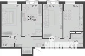 2-к квартира, вторичка, 74м2, 9/20 этаж