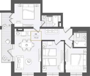 4-к квартира, вторичка, 80м2, 6/10 этаж