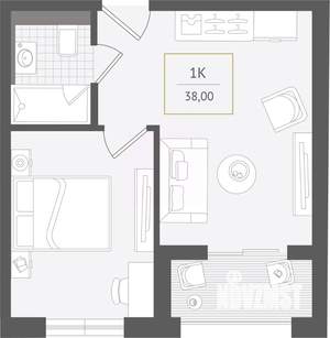 1-к квартира, вторичка, 38м2, 5/10 этаж