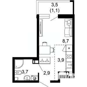 1-к квартира, вторичка, 20м2, 17/17 этаж