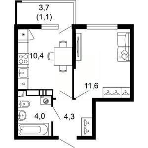 1-к квартира, вторичка, 31м2, 10/17 этаж