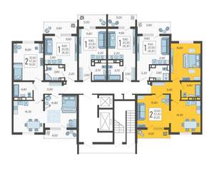 2-к квартира, строящийся дом, 61м2, 4/10 этаж
