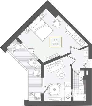 2-к квартира, вторичка, 48м2, 10/10 этаж