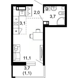 1-к квартира, вторичка, 21м2, 9/17 этаж