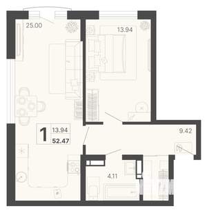 1-к квартира, вторичка, 52м2, 9/20 этаж