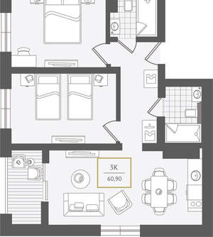 3-к квартира, вторичка, 62м2, 10/10 этаж