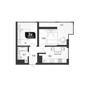 2-к квартира, вторичка, 45м2, 16/19 этаж