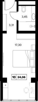 1-к квартира, вторичка, 24м2, 7/16 этаж