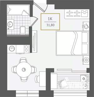 1-к квартира, вторичка, 32м2, 8/10 этаж