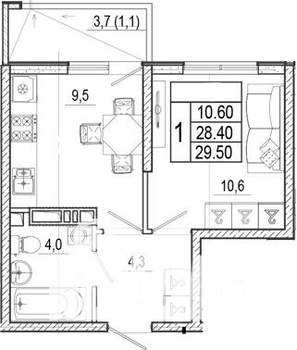 1-к квартира, вторичка, 30м2, 5/15 этаж