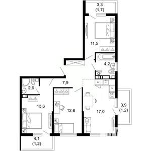 3-к квартира, вторичка, 74м2, 7/17 этаж