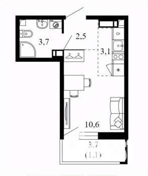 Студия квартира, вторичка, 21м2, 16/17 этаж