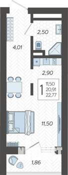 Студия квартира, вторичка, 24м2, 4/19 этаж