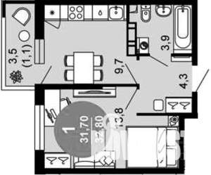 1-к квартира, вторичка, 33м2, 12/12 этаж