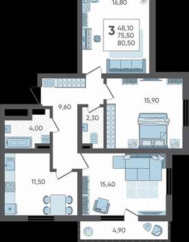 3-к квартира, вторичка, 81м2, 7/10 этаж