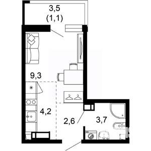 1-к квартира, вторичка, 21м2, 3/17 этаж