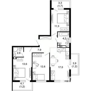 3-к квартира, вторичка, 74м2, 4/17 этаж