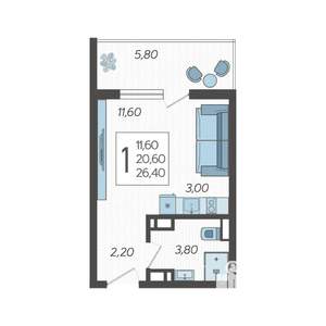 Студия квартира, строящийся дом, 26м2, 8/10 этаж