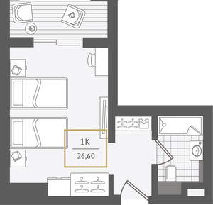 1-к квартира, вторичка, 27м2, 5/10 этаж