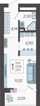 Студия квартира, строящийся дом, 24м2, 17/19 этаж