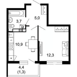 1-к квартира, вторичка, 33м2, 4/17 этаж