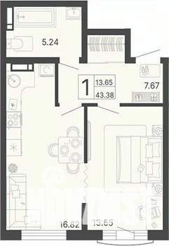 1-к квартира, вторичка, 43м2, 3/20 этаж