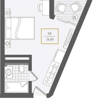 1-к квартира, вторичка, 26м2, 3/10 этаж