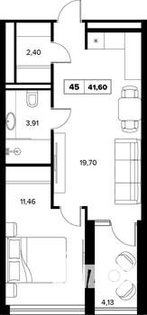 2-к квартира, вторичка, 42м2, 6/16 этаж