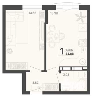 1-к квартира, вторичка, 34м2, 5/20 этаж