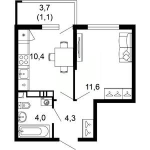 1-к квартира, вторичка, 31м2, 7/17 этаж
