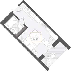 1-к квартира, вторичка, 27м2, 9/10 этаж