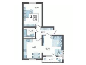 2-к квартира, вторичка, 62м2, 8/10 этаж
