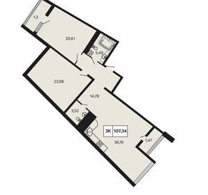 3-к квартира, вторичка, 107м2, 9/13 этаж