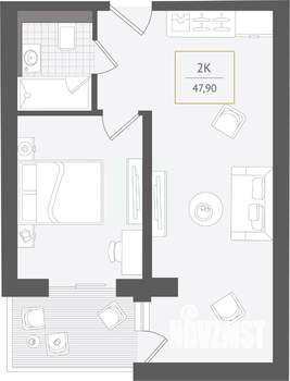 2-к квартира, вторичка, 48м2, 7/10 этаж