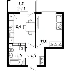 1-к квартира, вторичка, 31м2, 3/17 этаж