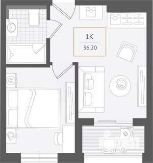 1-к квартира, вторичка, 36м2, 3/10 этаж